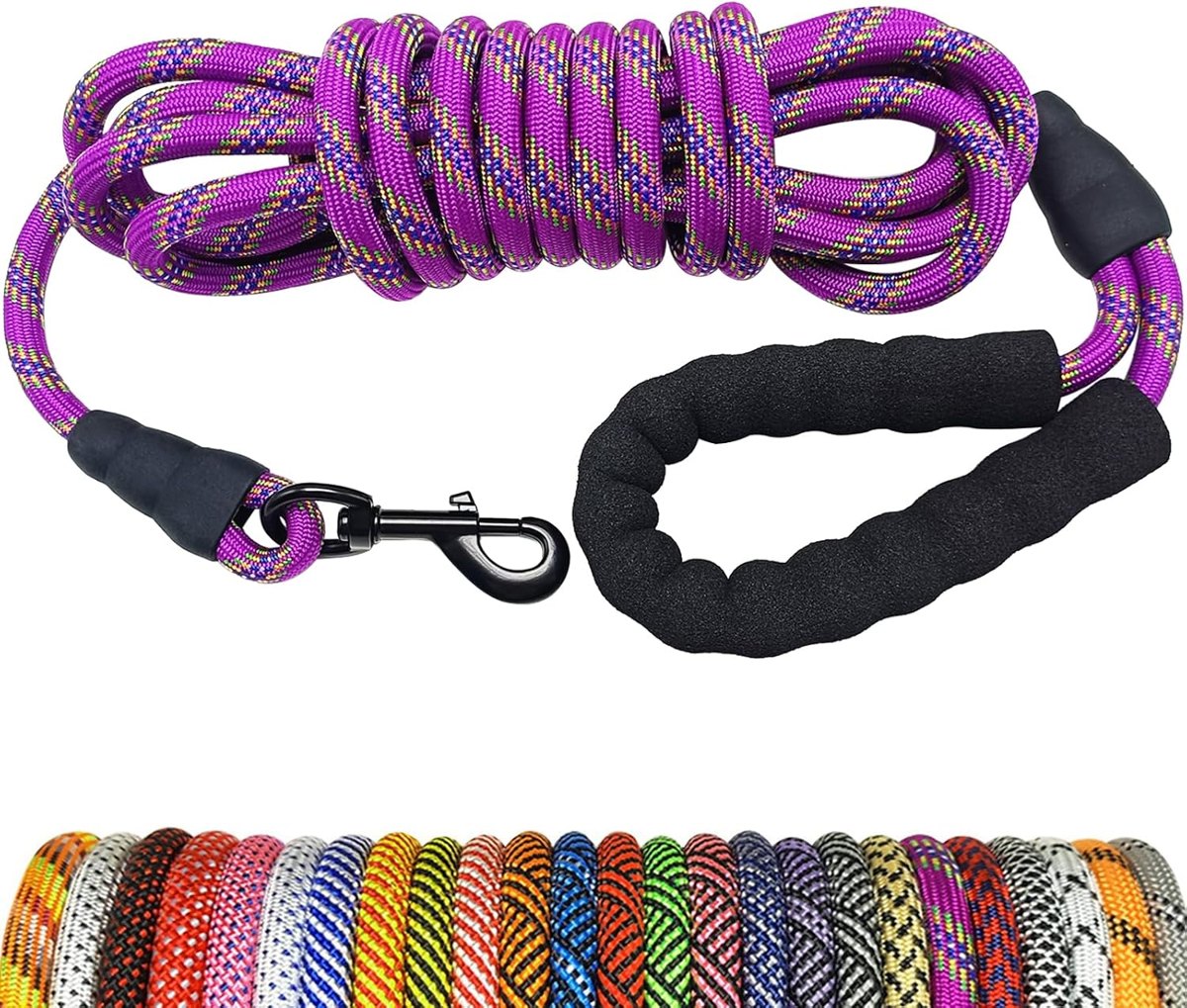 MayPaw 20 ft Long Rope Dog Leash for Recall Training — Purple