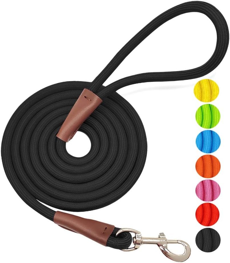 MayPaw Classic Solid Rope Leash with Leather Connector — Black