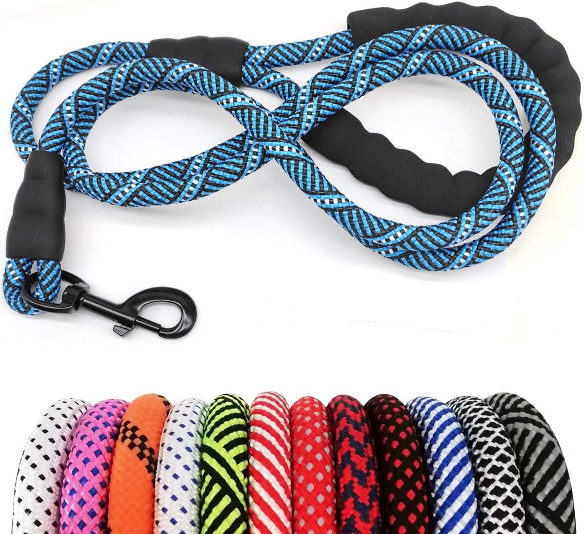 MayPaw Heavy-Duty Rope Dog Leash, 10 ft x 1/2" — Blue & Black