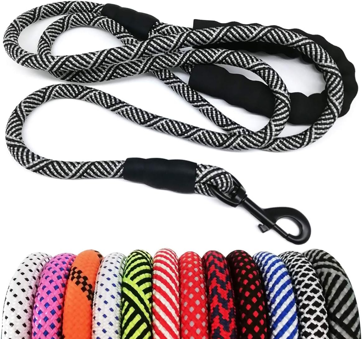 MayPaw Heavy-Duty Rope Dog Leash, 6 ft x 1/2" — Black & White