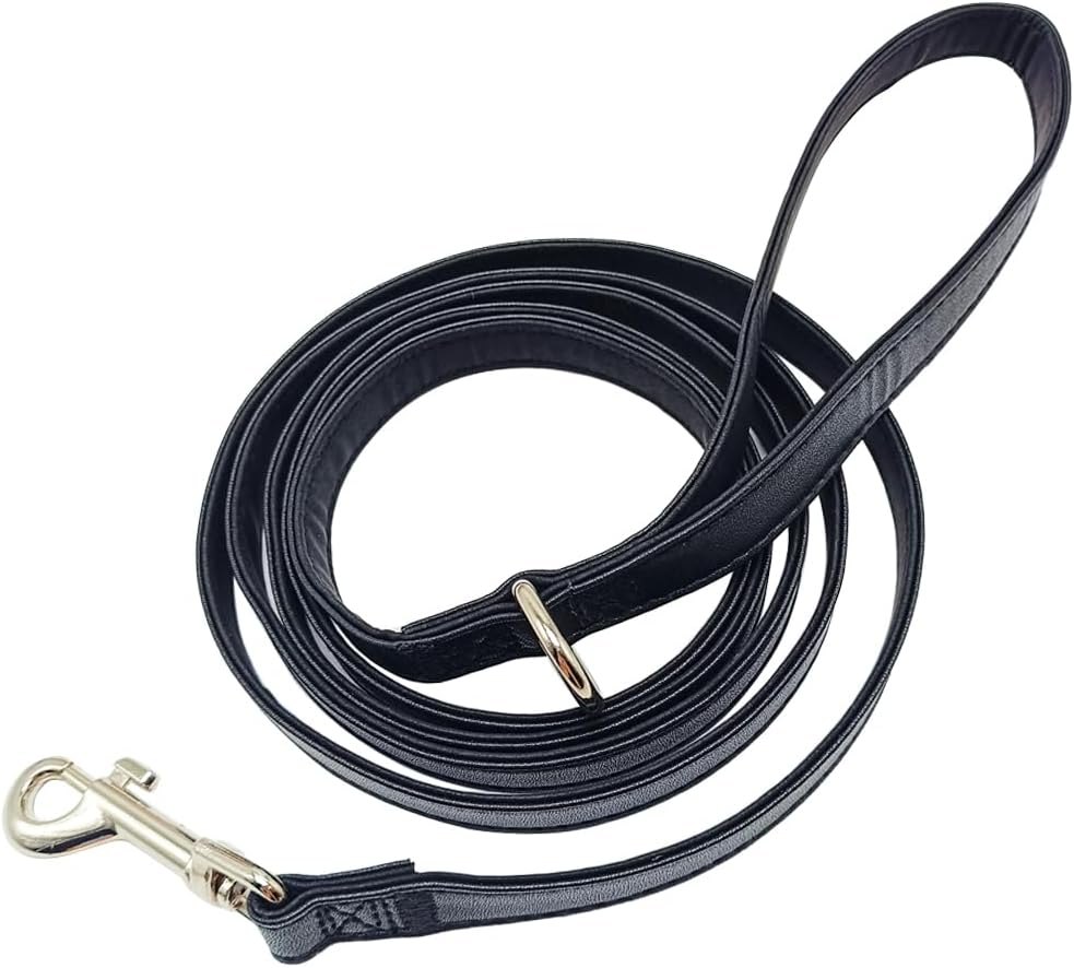 MayPaw 6 ft Leather Dog Leash, 5/8" Soft Training Lead — Black