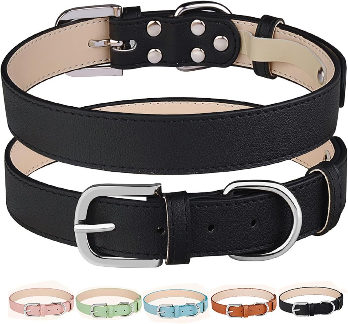 MayPaw PU Leather Dog Collar, Adjustable XS–L — Black