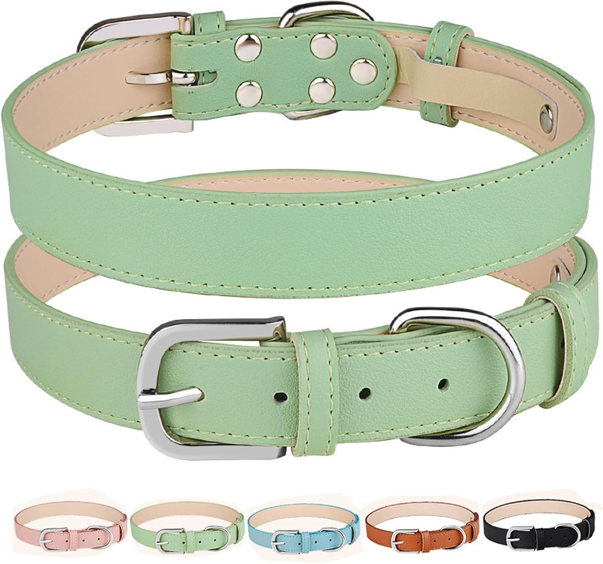 MayPaw PU Leather Dog Collar, Soft Adjustable XS–L — Mint Green