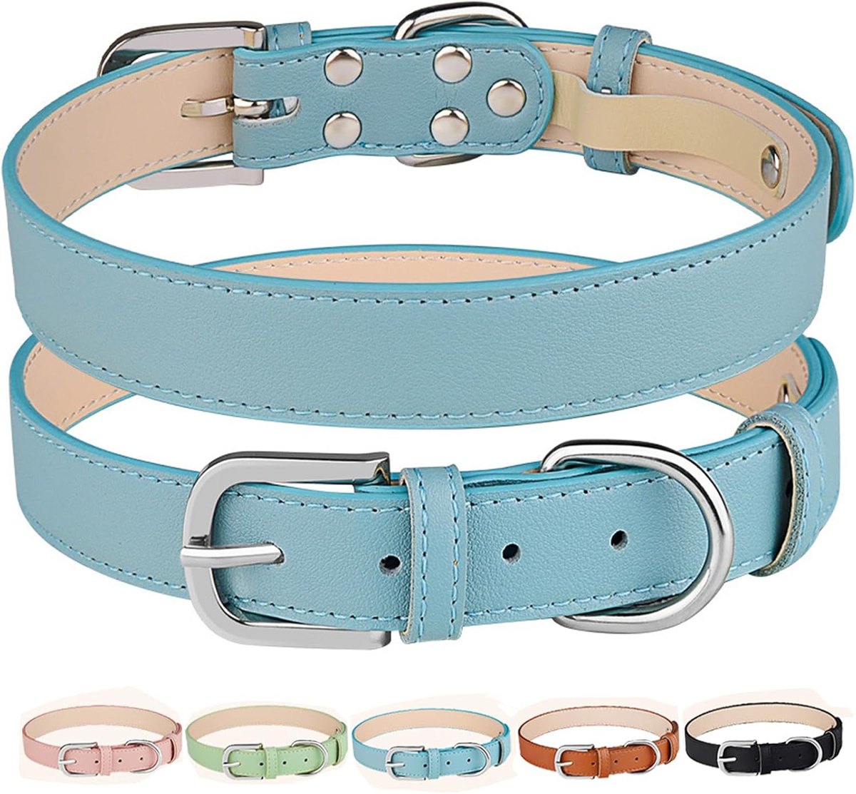MayPaw PU Leather Dog Collar, Fur-Safe Edges — Powder Blue