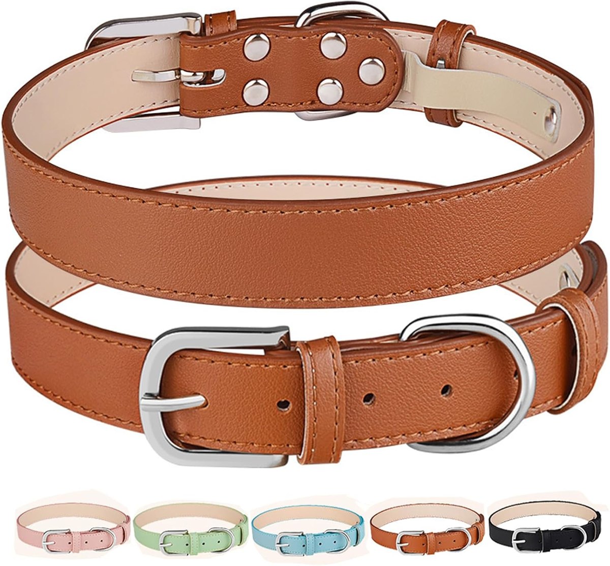 MayPaw PU Leather Dog Collar, Classic Adjustable — Saddle Brown