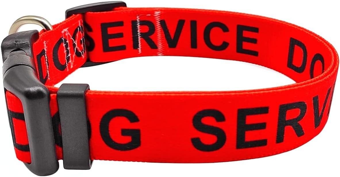 MayPaw SERVICE DOG Collar, 1" & 1.5" Wide Nylon — Red