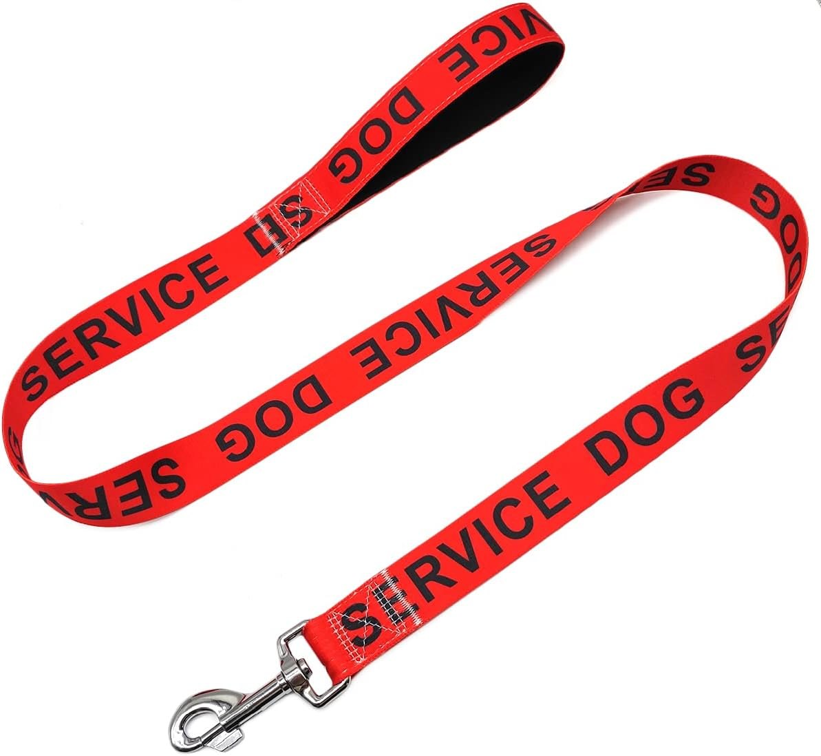 MayPaw 4 ft SERVICE DOG Leash, 1" Wide Nylon — Red