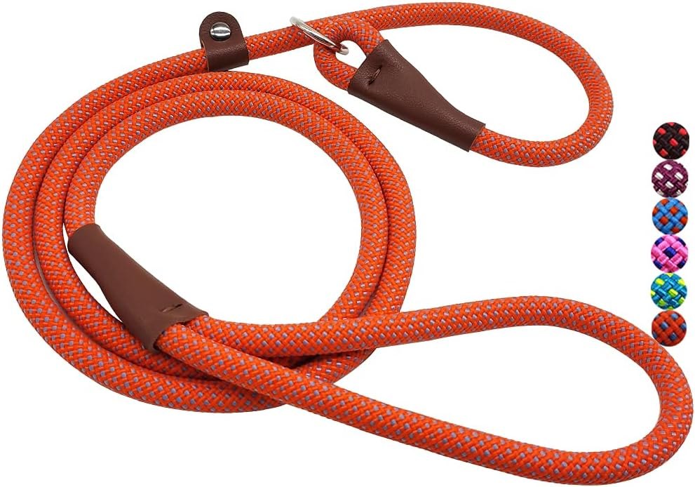 MayPaw 5 ft Puppy Training Slip Lead, 1/4" Rope — Orange