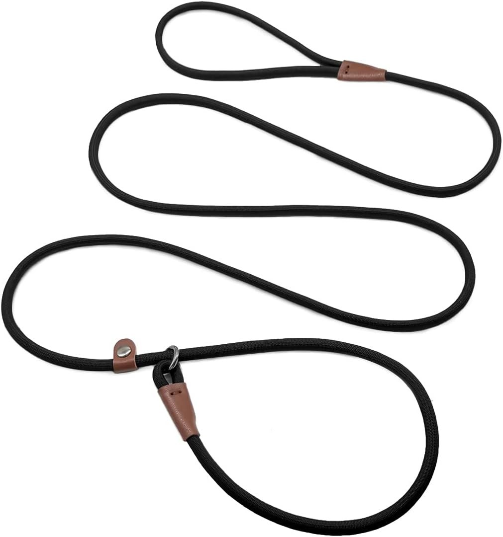 MayPaw 7 ft Slip Lead Dog Leash, 1/4" Rope — Black